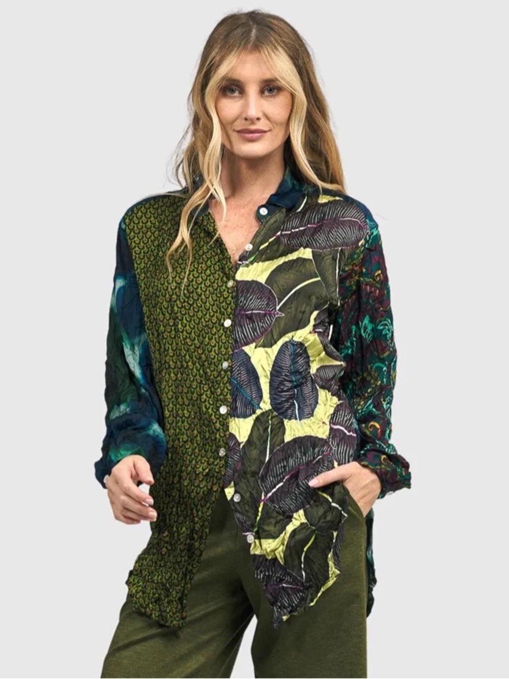 Alembika - Judith Crinkle Button Down Shirt - Mixed Pattern